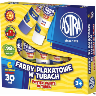 Farby plakatowe Astra 6 kolorów - tuba 30 ml, 83119900