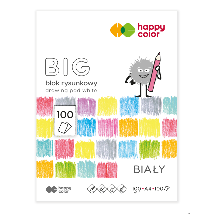 Blok rysunkowy biały BIG, A4, 100g, 100 ark, Happy Color HA 3710 2030-0B100