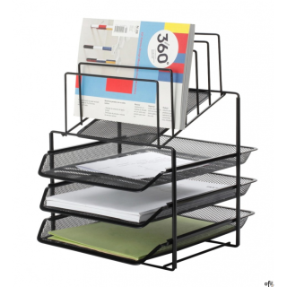 Zestaw na biurko Q-CONNECT OFFICE SET, metal, z sorterem dokumentów  3 szufladki, czarny