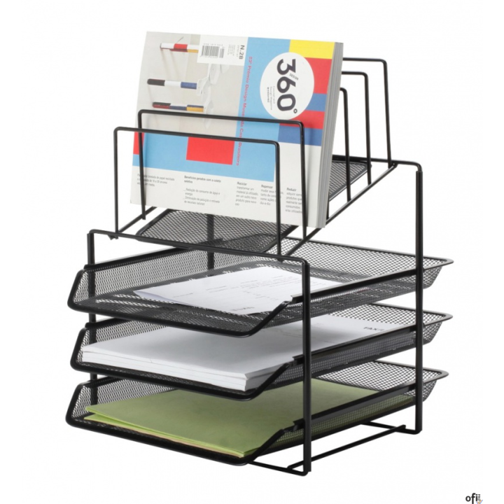 Zestaw na biurko Q-CONNECT OFFICE SET, metal, z sorterem dokumentów  3 szufladki, czarny