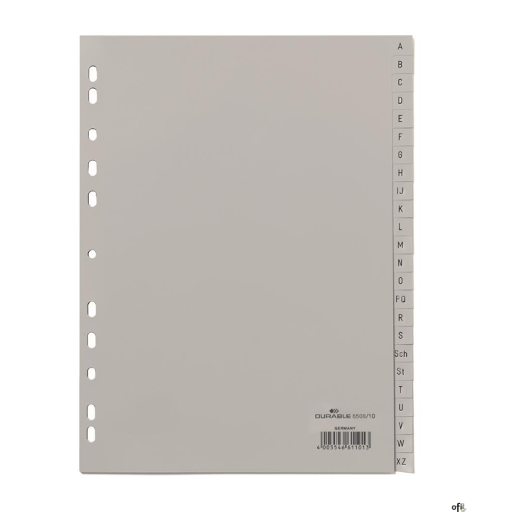 Przekładki PP A4 szare, nadr. indeks, A-Z, 24 części Szary 650810 DURABLE