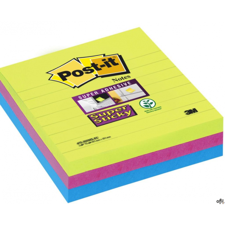 Karteczki_samoprzylepne POST-IT Super Sticky XL w linię (675-3SSMX), 101x10, 1mm, 3x70 kart., paleta marrakesz, 3M-70005