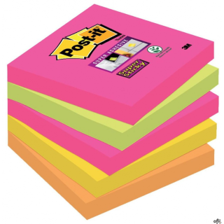 Bloczek samoprzylepny POST-IT_ Super Sticky (654S-N), 76x76mm, 5x90 kartek, neonowe