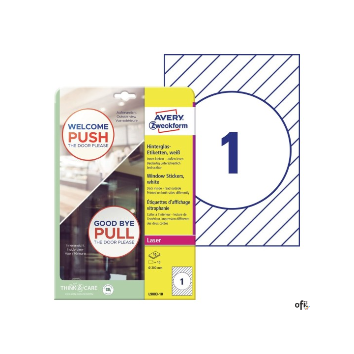 Naklejki na okna, 200 mm, okrągłe, 10 ark., Avery Zweckform L9003-10