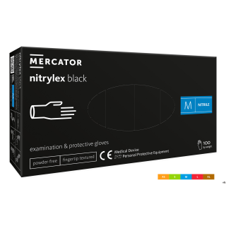 Rękawice nitrylowe bezpudrowe diagnostyczne MERCATOR, nitrylex black, (100 szt.), rozmiar XS, czarne