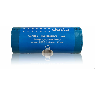 Worki na śmieci 120l 10szt., DOTTS, do segregacji makulatury, NADRUK, mocne (LDPE), 31mic., niebieskie